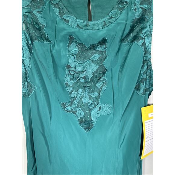 Sundance Slip Dress 6 Teal Green Lace Cut Out Detail Slit Ruffle Cocktail Formal - Picture 9 of 13